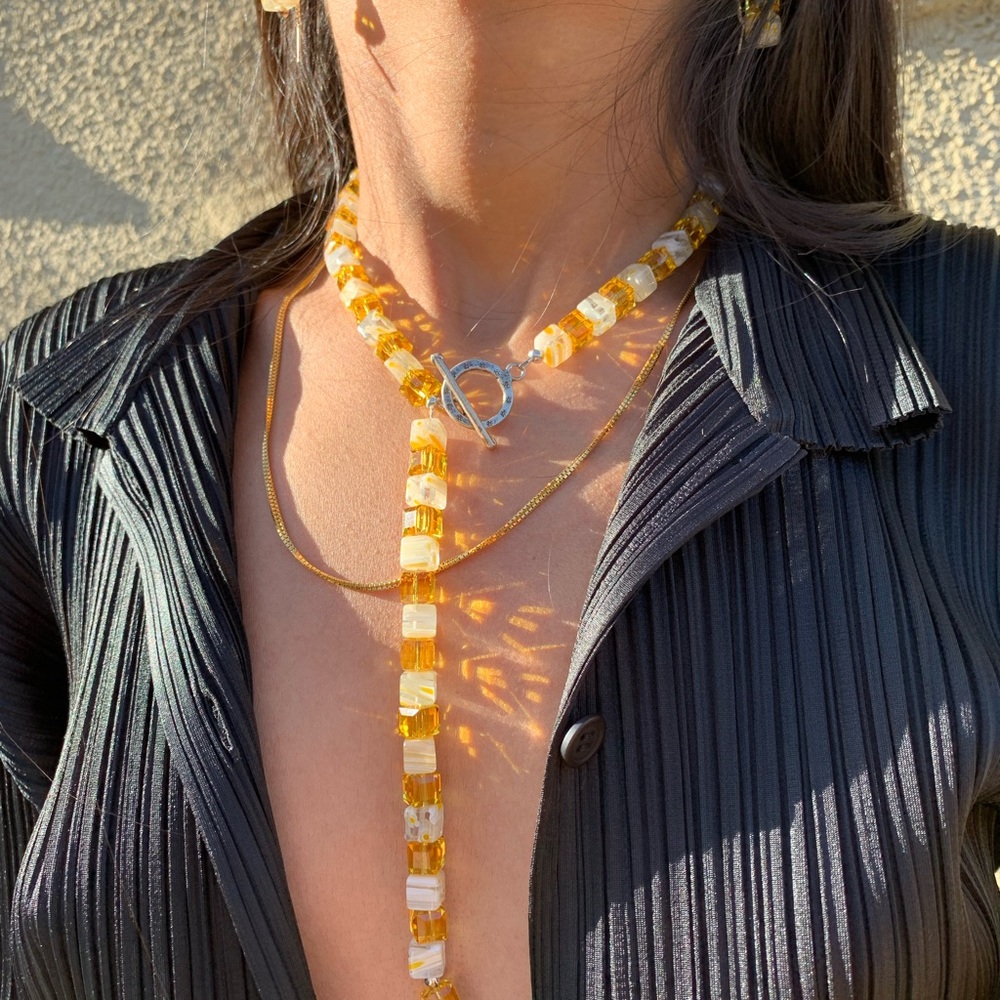 Lemon Candy Swarovski, Millefiori and Sterling Silver Necklace and Earring Set